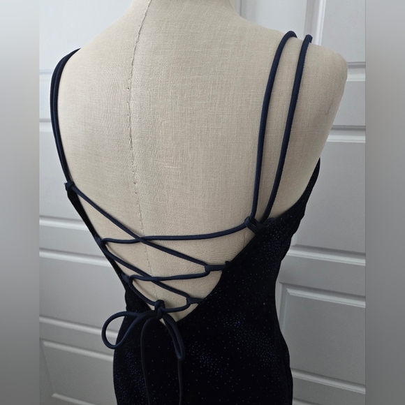 Navy Blue Velvet Formal Dress - Picture 6 of 8